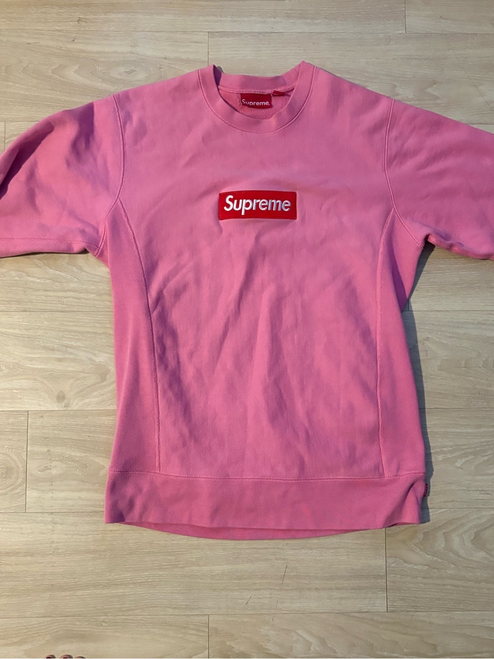 Supreme Pink Crewneck with Red Box Logo Patch
